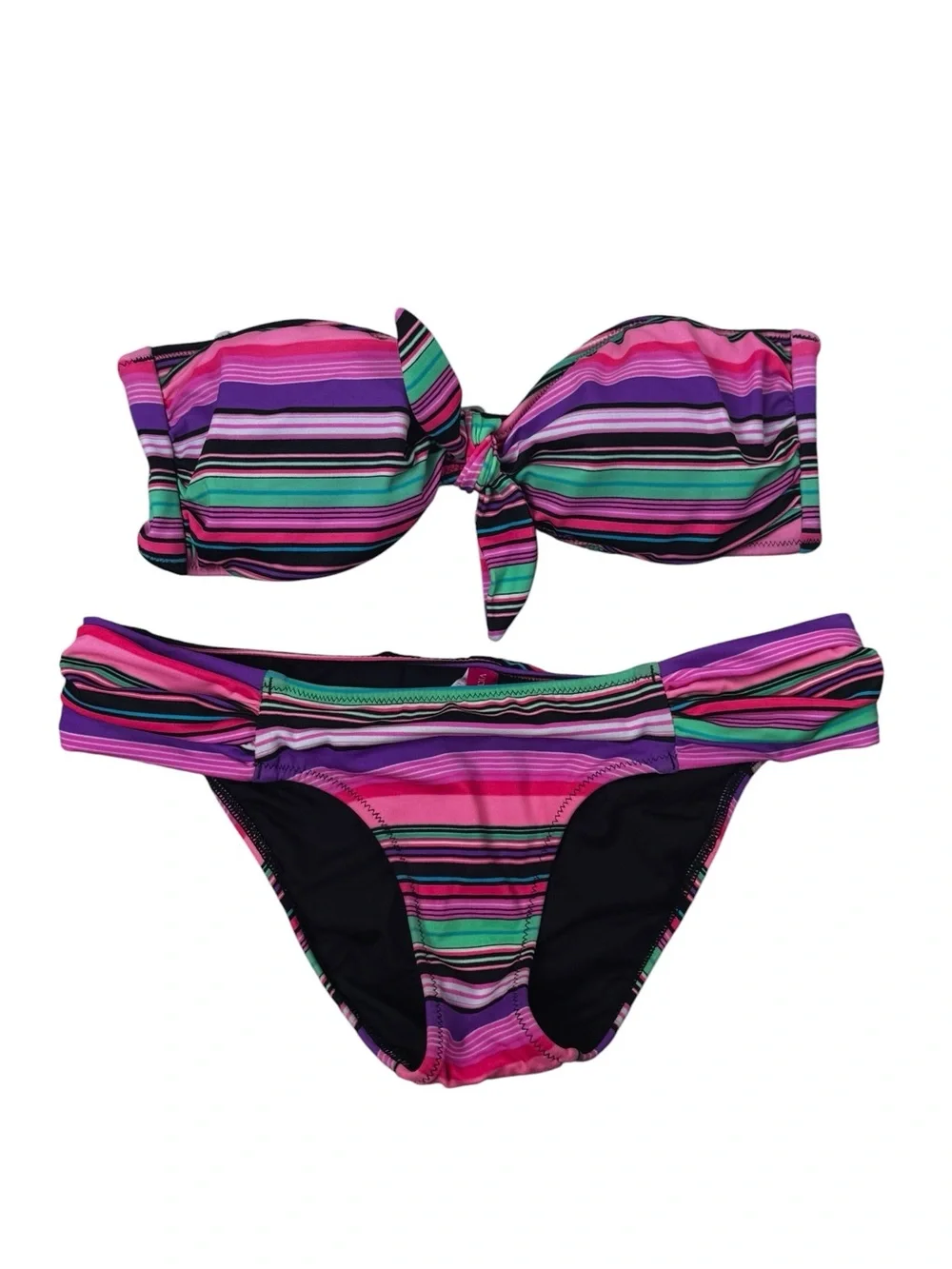 Victoria's Secret Multicolor Pink Purple Striped Bikini Set Top Small Bottom XS - Picture 1 of 10